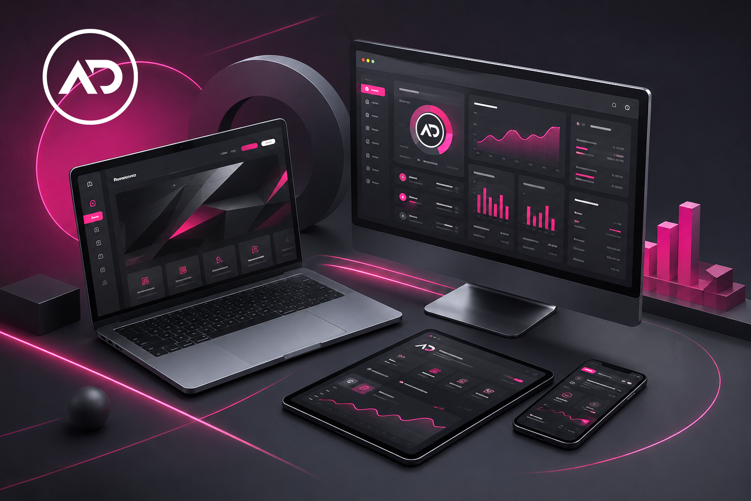 Mockup gestionale e web app personalizzato su laptop, tablet e smartphone